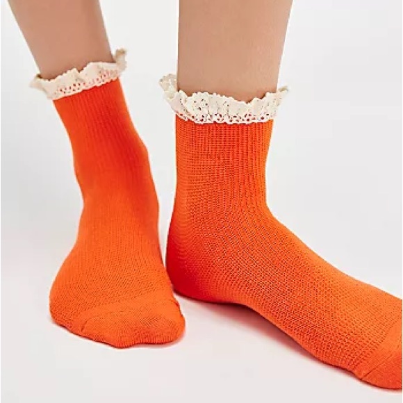 Free People Accessories - Free People Orange Lace Trim Socks